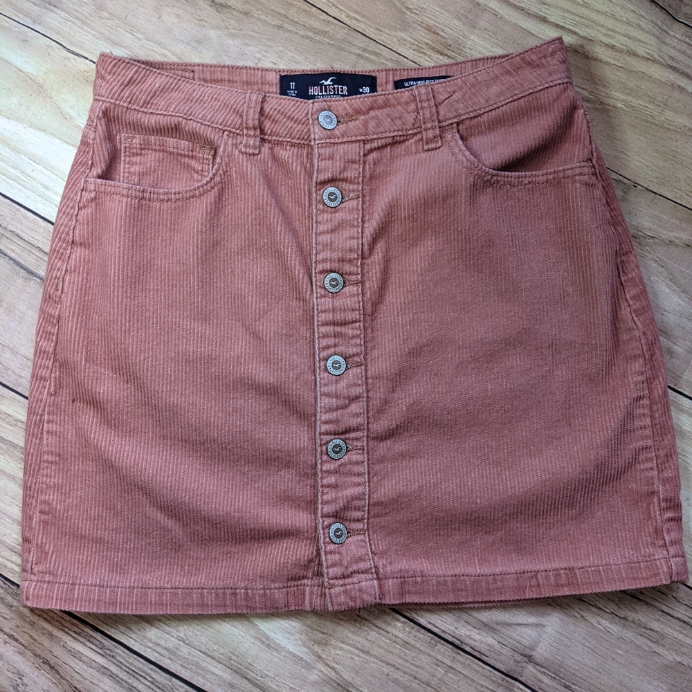 Hollister Mini Skirt Ultra High Rise Corduroy Button Up Size 11
